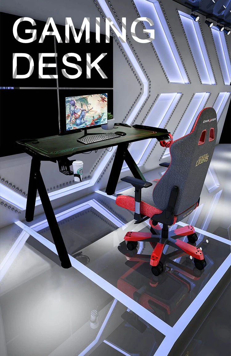 ODM Electric Standing Table Adjustable Height Best Picture RGB Big Black De Gaming Desk with Table Top